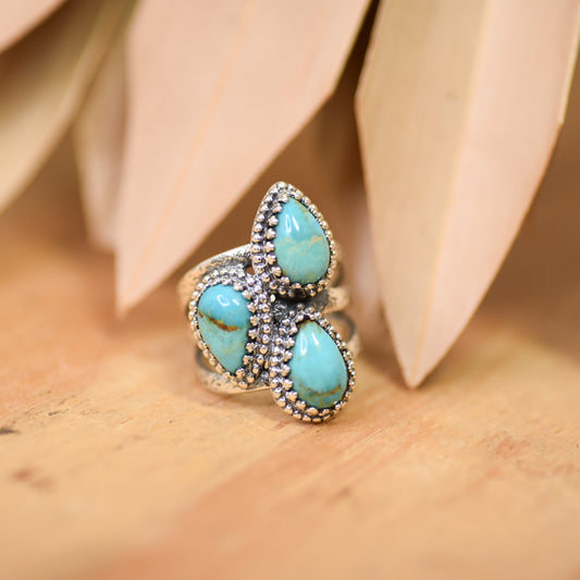 Sterling Silver Triple Pear Turquoise Ring