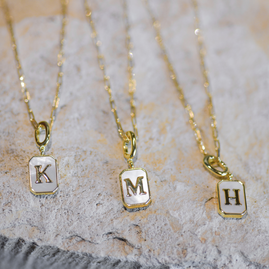 Large Mother of Pearl Initial Necklace