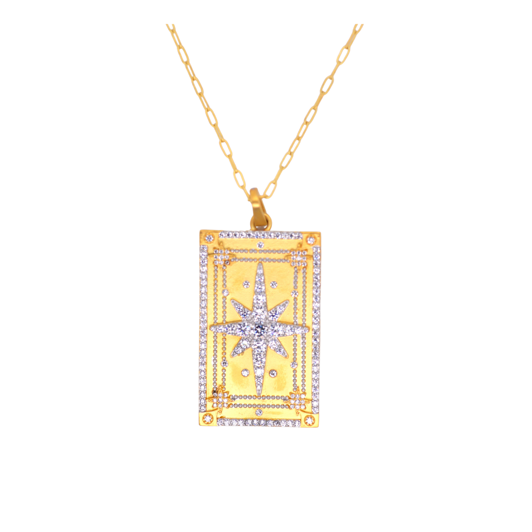 Gold Pave Starburst Pendant Necklace