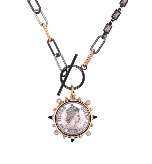 Queen Elizabeth Coin Tri-Tone Necklace
