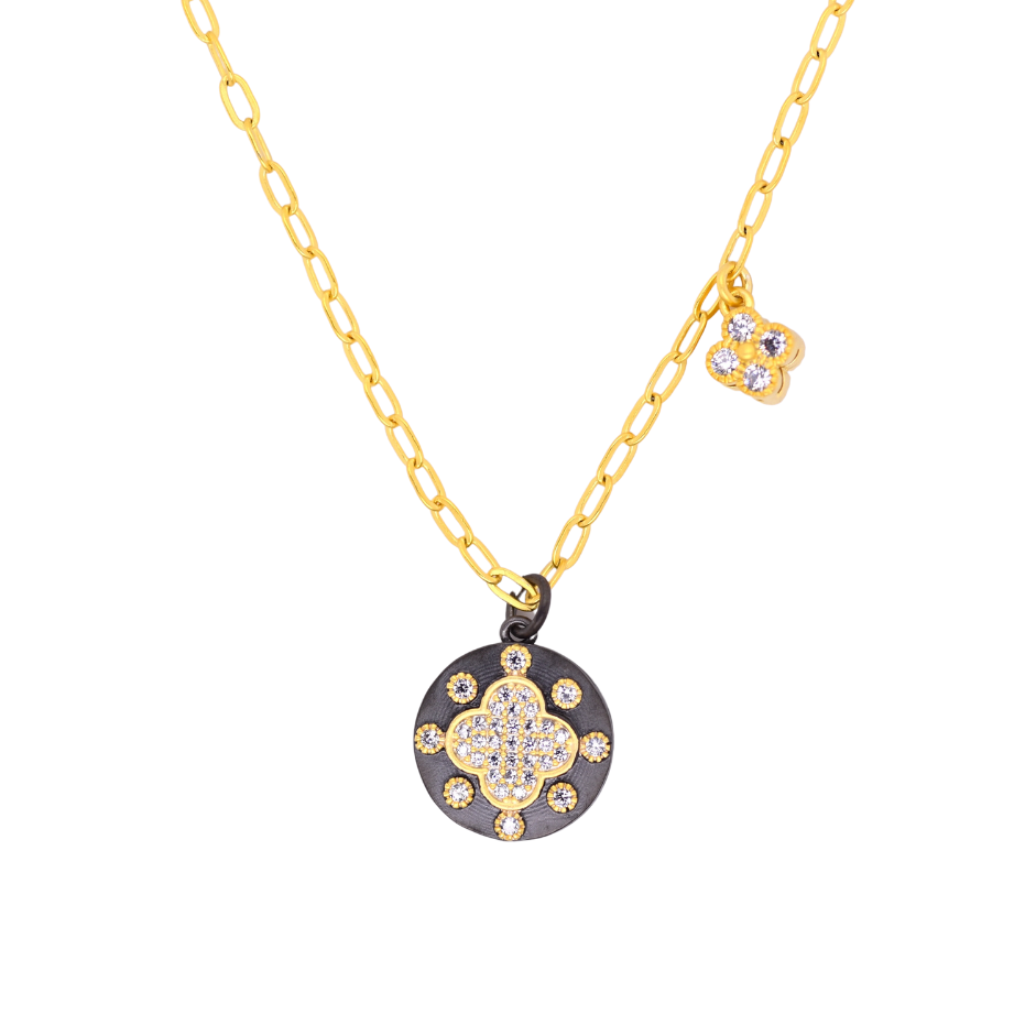 Gunmetal and Gold Reversible Bloom Pendant Necklace