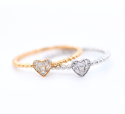 Beaded Diamond Heart Ring