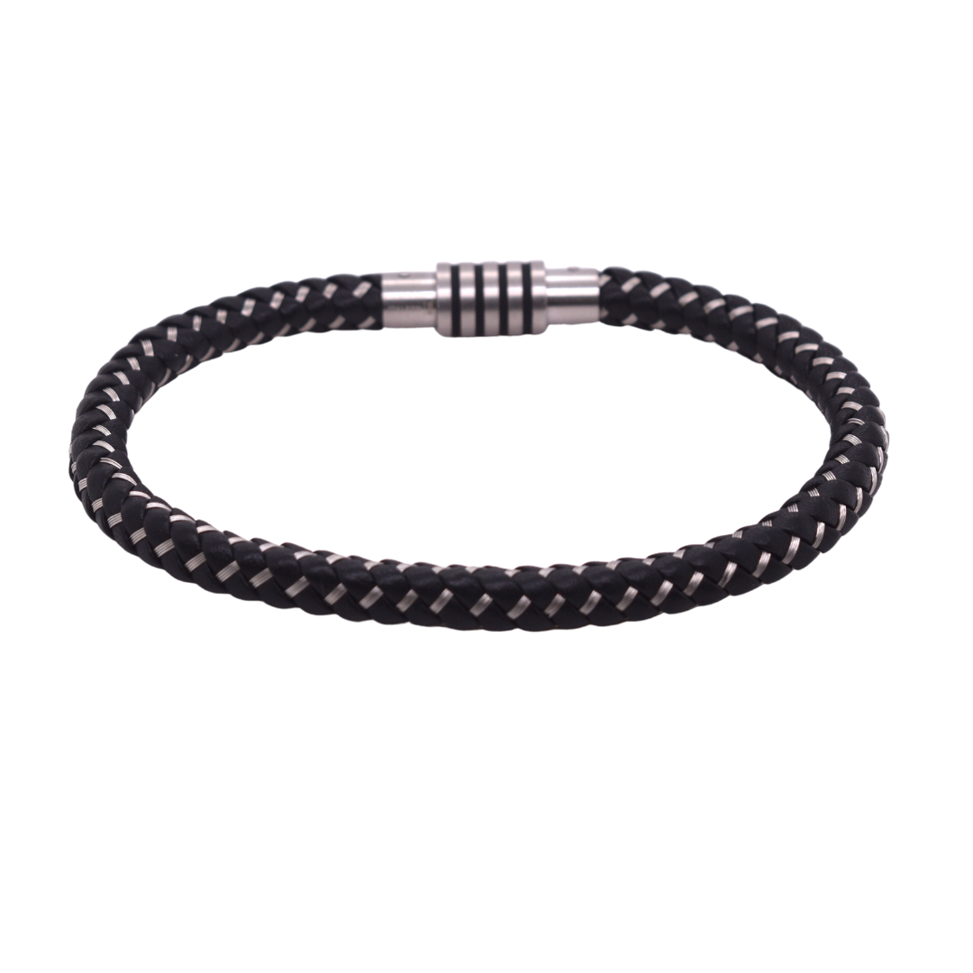 Men's Leather & Steel Braided Bracelet