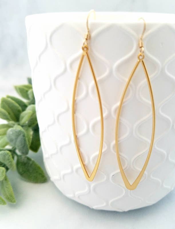 Matte Gold Long Marquis Earrings