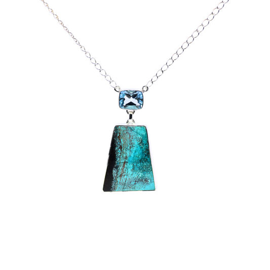 Sterling Silver Shattuckite + Blue Topaz Necklace