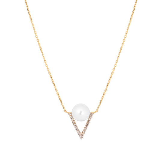 Pearl + Diamond Triangular Necklace