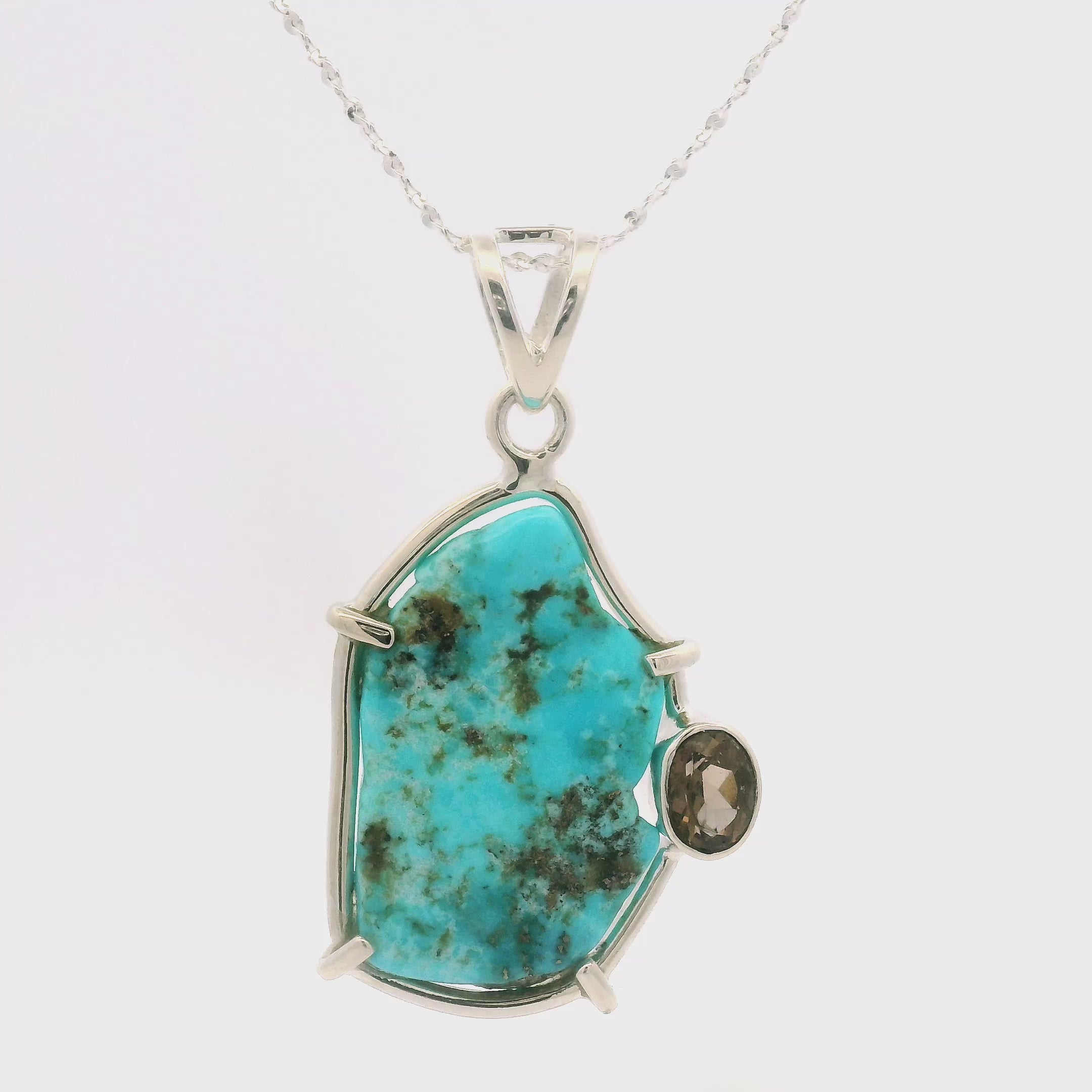 925 Sterling Suzanne Wilson Designs turquoise pearl and smokey quartz necklace shops