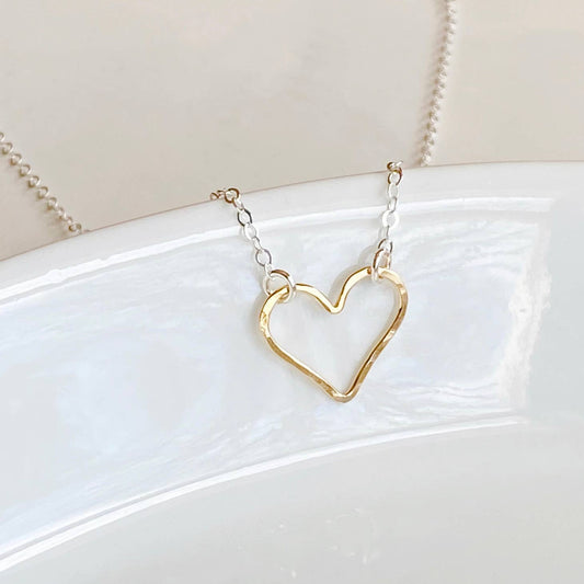 Mixed Metal Open Heart Necklace