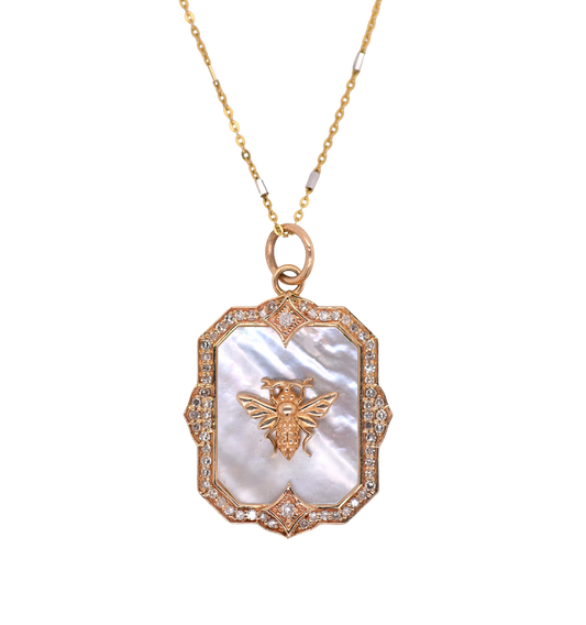 Mother of Pearl and Diamond Bee Necklace