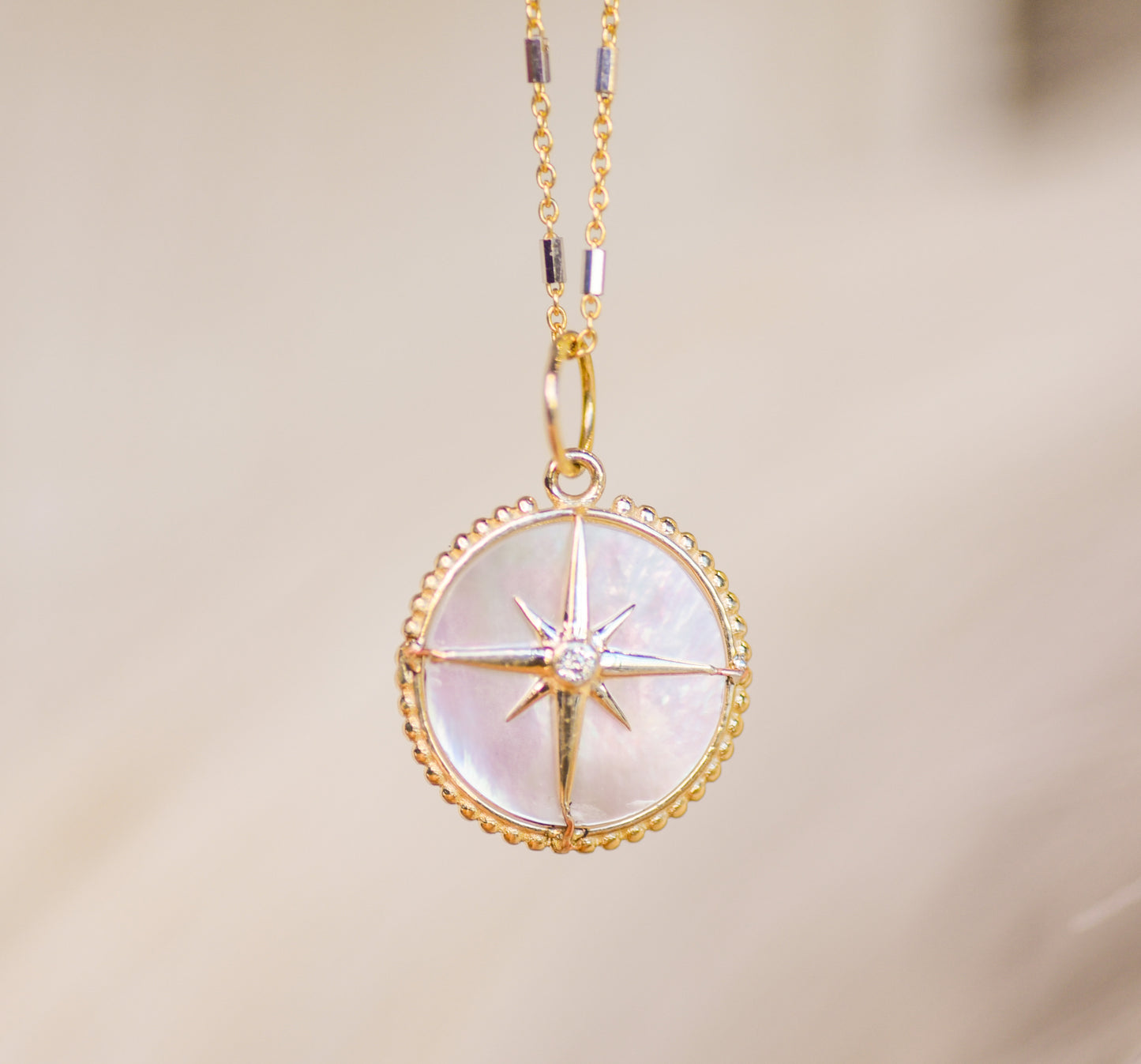 Mother of Pearl and Diamond North Star Necklace