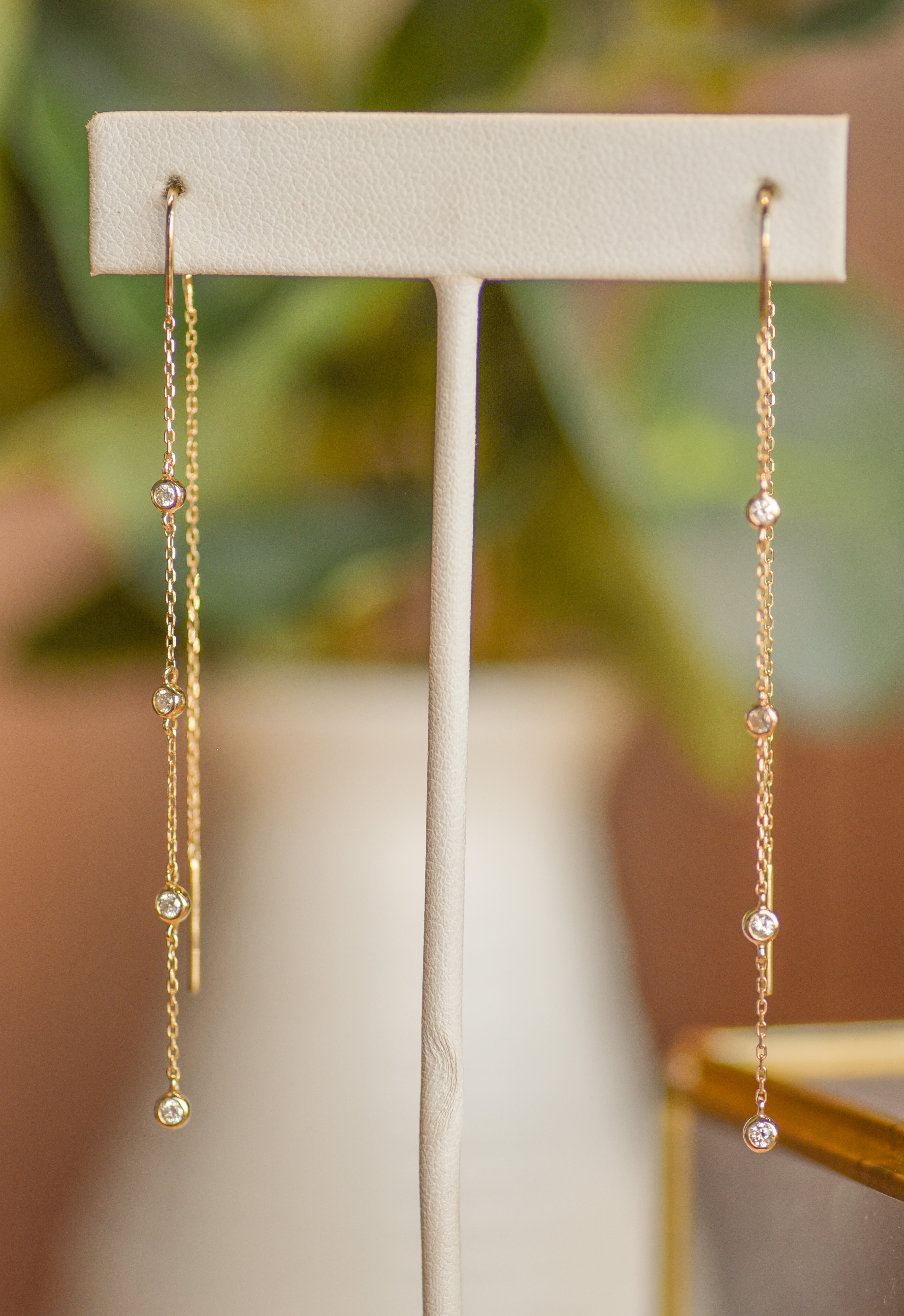 Long Diamond Threader Earrings 14K Yellow or White Gold Fine