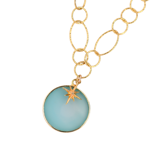 Chalcedony Disk and Star Necklace