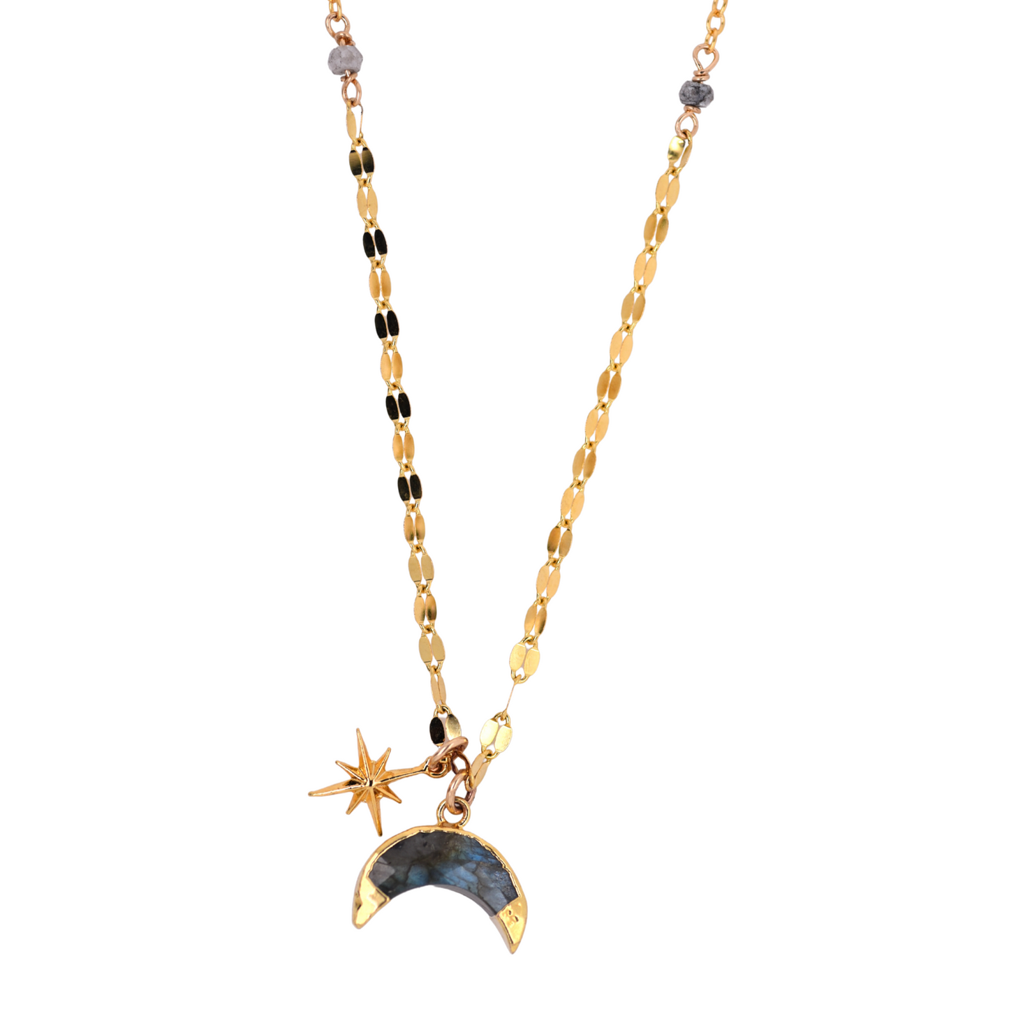 Labradorite Moon and Star Necklace