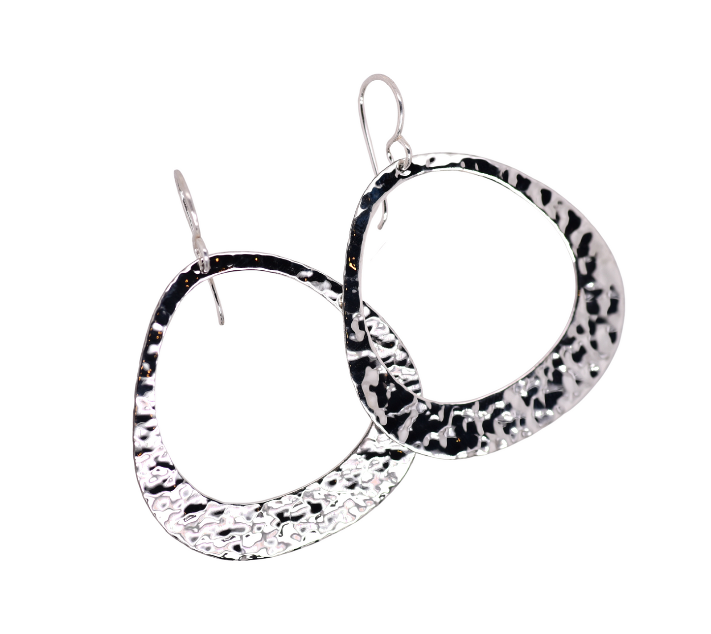 Wide Hammered Sterling Silver Circle Drop Earrings
