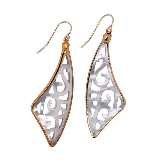 Abstract Carved Mother of Pearl Drop Earrings