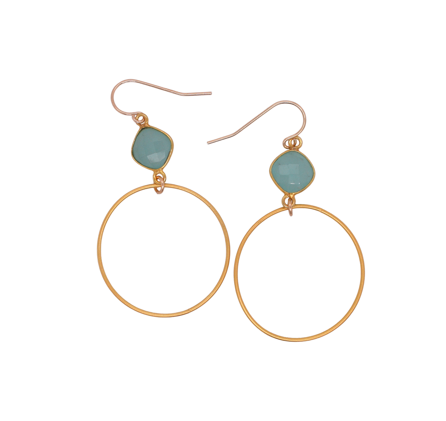 Faceted Chalcedony Circle Drop Earrings