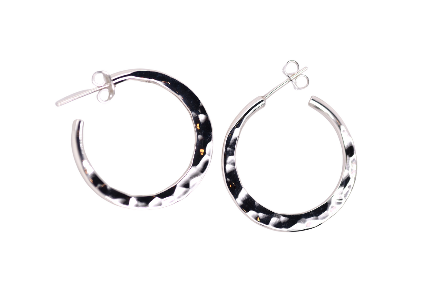 Flat Hammered Sterling Silver Hoops